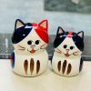 Mèo Neko tai đen đỏ 2 cỡ - Heo đất tiết kiệm - Tiệm gốm Bát Tràng