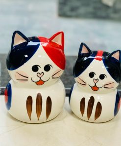 Mèo Neko tai đen đỏ 2 cỡ - Heo đất tiết kiệm - Tiệm gốm Bát Tràng