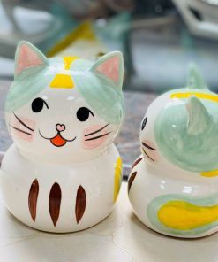 mèo neko tai xanh vàng - heo đất tiết kiệm - Tiệm gốm Bát Tràng_1
