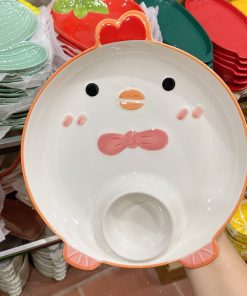Đĩa sứ có ngăn chấm thú cưng dễ thương - tiệm gốm Bát Tràng - gà con