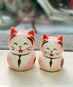 Mèo Neko tai đỏ full hồng đuôi nâu 2 cỡ - Heo đất tiết kiệm - Tiệm gốm Bát Tràng