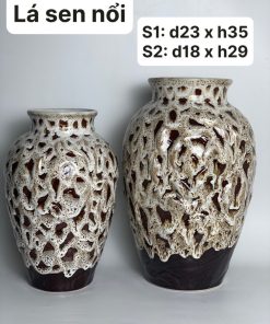 Bình hoa gốm sứ lá sen nổi