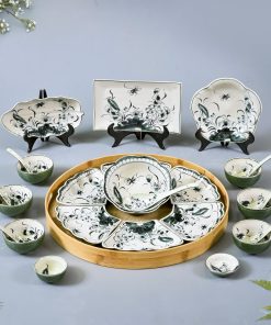 Bộ bát đĩa mặt trời sen chuồn xđ kèm phụ kiện