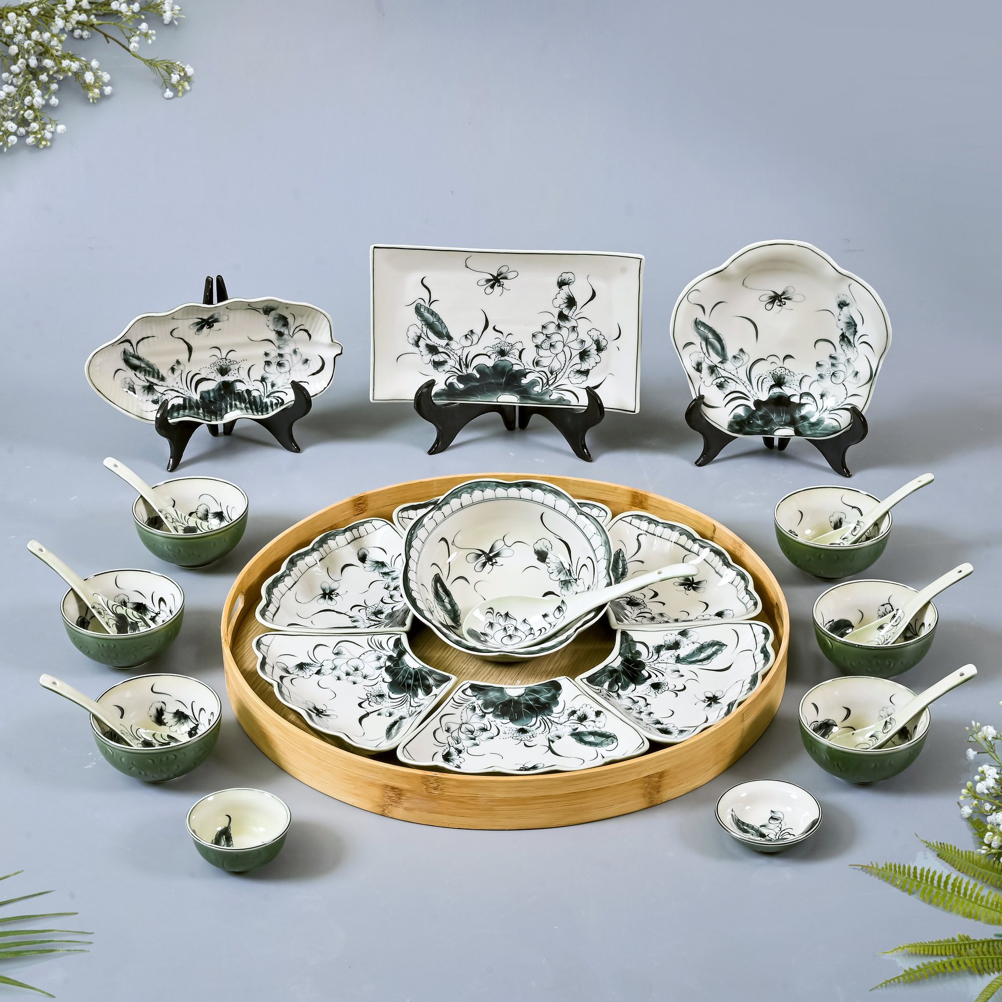 Bộ bát đĩa mặt trời sen chuồn xđ kèm phụ kiện Bộ bát đĩa mặt trời sen chuồn xđ kèm phụ kiện