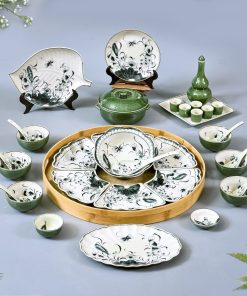 Bộ bát đĩa mặt trời sen chuồng xanh kèm phụ kiện