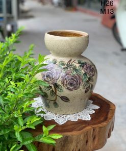 Bình hoa gốm Giỏ cua miệng tròn