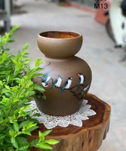 Bình hoa gốm Giỏ cua miệng tròn