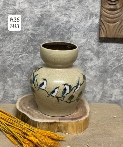 Bình hoa gốm Giỏ cua miệng tròn