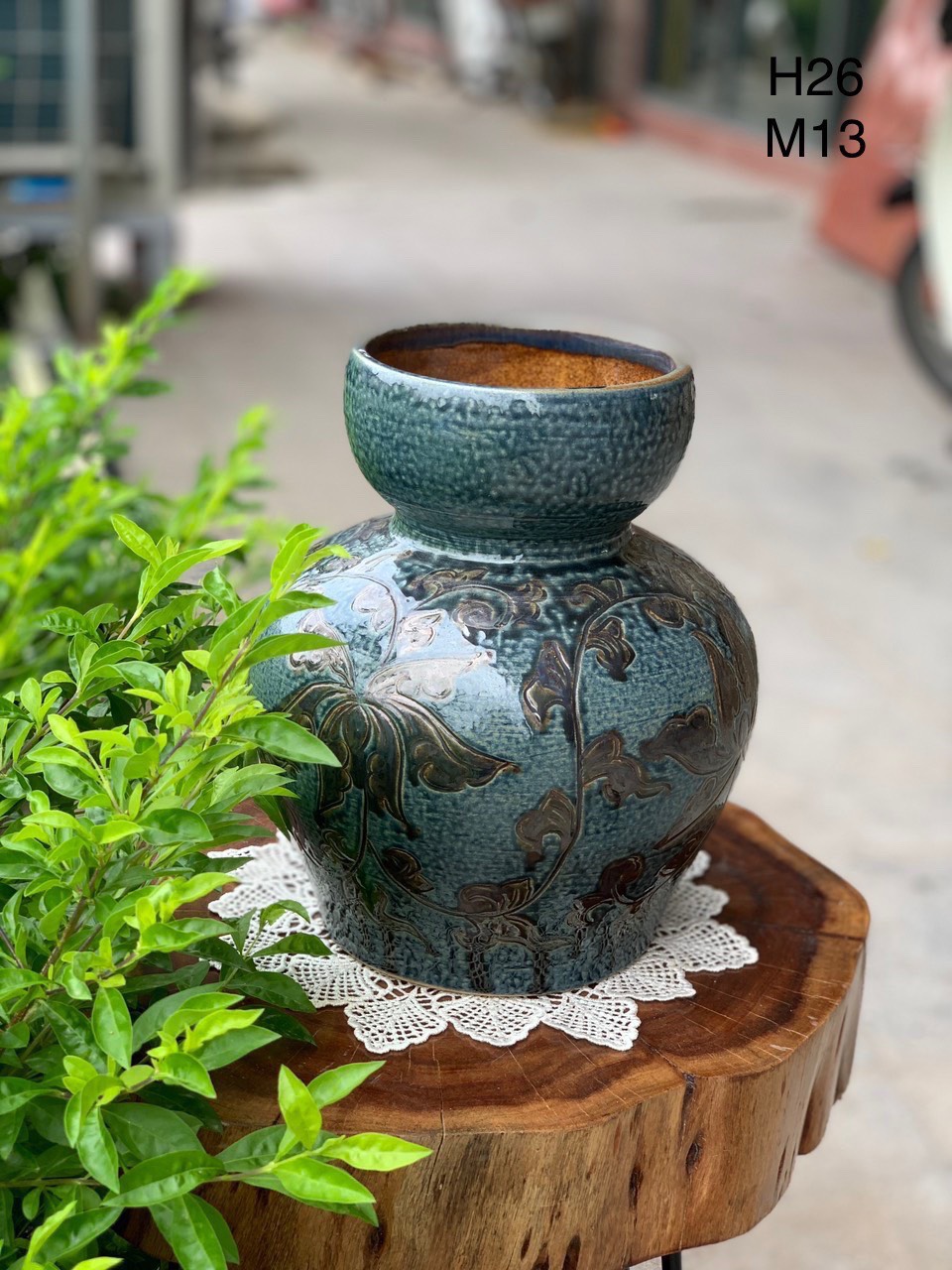 Bình hoa gốm Giỏ cua miệng tròn